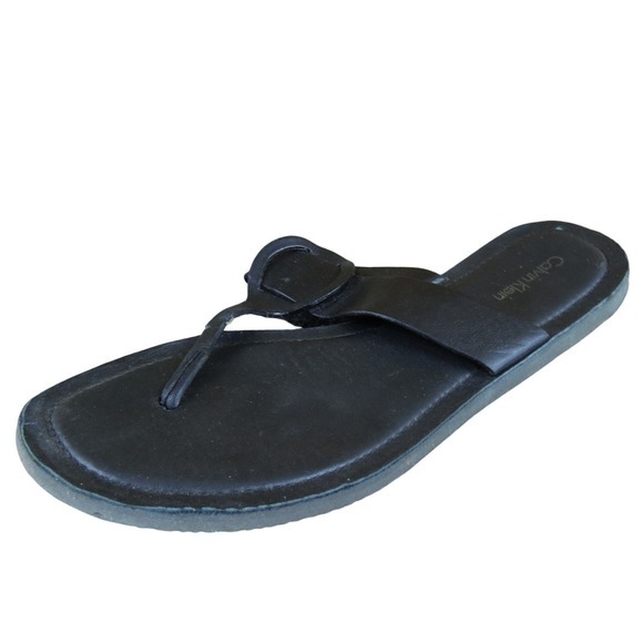 Calvin Klein Women Shore Thong Black Leather Sz 7.5 Medium Gently Used 2025